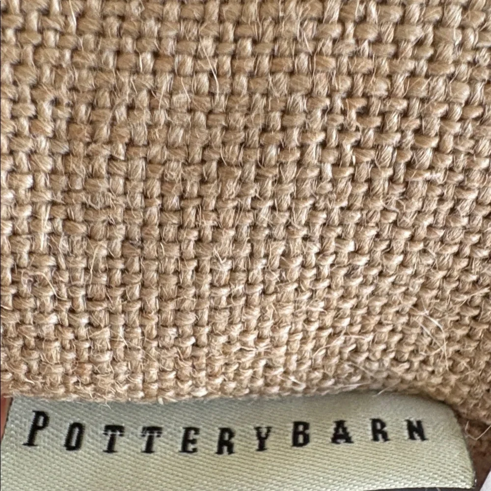 Pottery Barn Burlap Pillow with Red Jingle Design